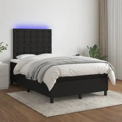 The Living Store Box spring postelja z vzmetnico LED črna 120x200 cm blago - Box Spring Postelja