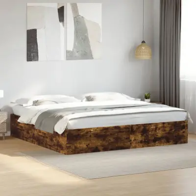 The Living Store Posteljni okvir dimljeni hrast 200x200 cm inženirski les - Posteljni Okvir