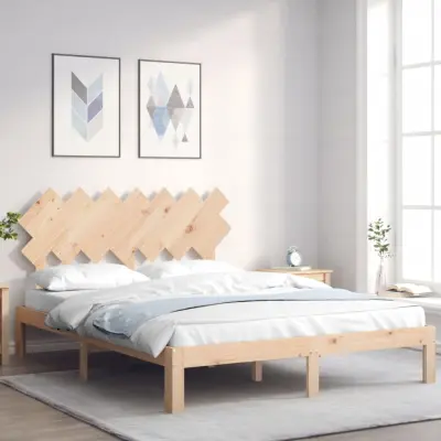 The Living Store Posteljni okvir z vzglavjem 140x190 cm trden les - Posteljni Okvir