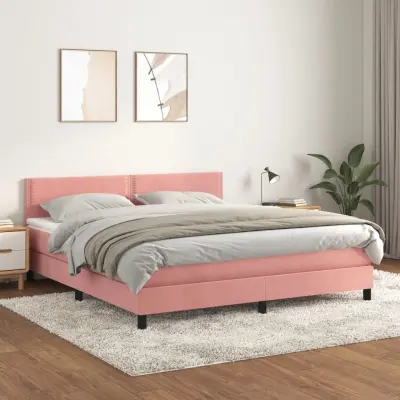 The Living Store Box spring postelja z vzmetnico roza 160x200 cm žamet - Box Spring Postelja