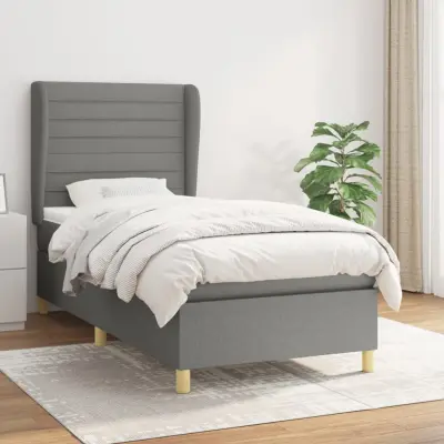 The Living Store Box spring postelja z vzmetnico temno siva 90x190 cm blago - Box Spring Postelja