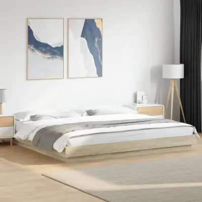 The Living Store Posteljni okvir z LED lučkami sonoma hrast 200x200 cm inž. les - Posteljni Okvir