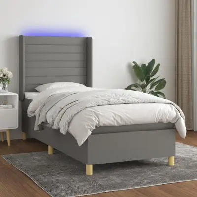 The Living Store Box spring postelja z vzmetnico LED temno siva 90x200 cm blago - Box Spring Postelja