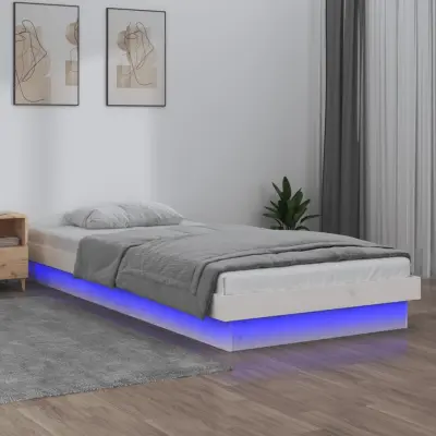 The Living Store LED posteljni okvir bel 100x200 cm trden les - Posteljni Okvir