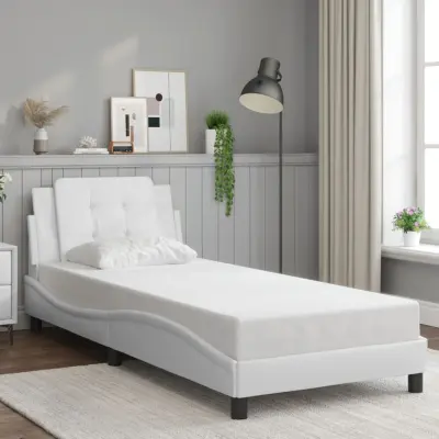 The Living Store Posteljni okvir z vzglavjem bel 100x200 cm umetno usnje - Posteljni Okvir