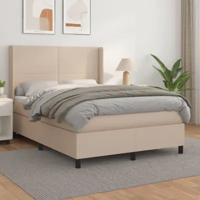 The Living Store Box spring postelja z vzmetnico kapučino 140x200cm umetno usnje - Box Spring Postelja