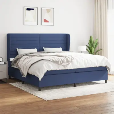 The Living Store Box spring postelja z vzmetnico modra 200x200 cm blago - Box Spring Postelja