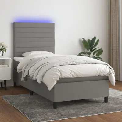 The Living Store Box spring postelja z vzmetnico LED temno siva 90x190 cm blago - Box Spring Postelja