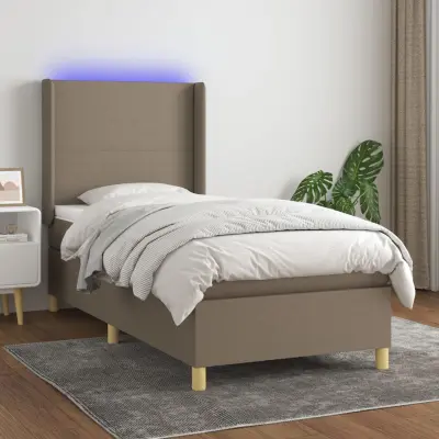 The Living Store Box spring postelja z vzmetnico LED taupe 90x190 cm blago - Box Spring Postelja