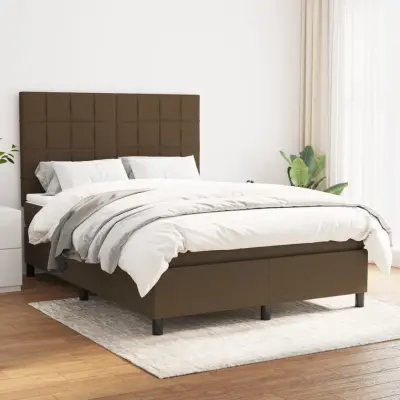 The Living Store Box spring postelja z vzmetnico temno rjav 140x190 cm blago - Box Spring Postelja
