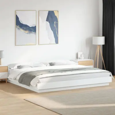 The Living Store Posteljni okvir z LED lučkami bel 200x200 cm inženirski les - Posteljni Okvir