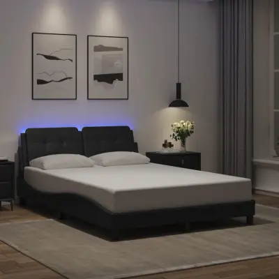 The Living Store Posteljni okvir z LED lučkami črn 120x200 cm umetno usnje - Posteljni Okvir