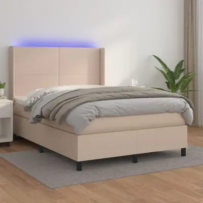 The Living Store Box spring postelja z vzmetnico LED kapučino 140x200 cm - Box Spring Postelja