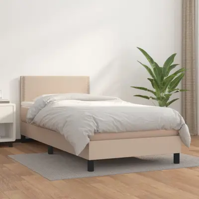 The Living Store Box spring postelja z vzmetnico kapučino 80x200 cm umetno usnje - Box Spring Postelja