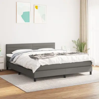The Living Store Box spring postelja z vzmetnico temno siva 180x200 cm blago - Box Spring Postelja