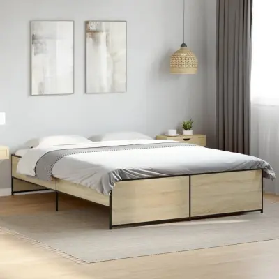 The Living Store Posteljni okvir sonoma hrast 160x200 cm inž. les in kovina - Posteljni Okvir