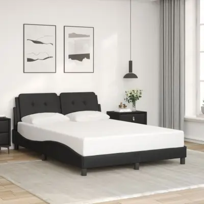 The Living Store Posteljni okvir z vzglavjem črn 120x200 cm umetno usnje - Posteljni Okvir