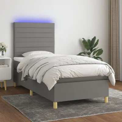 The Living Store Box spring postelja z vzmetnico LED temno siva 90x190 cm blago - Box Spring Postelja