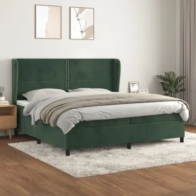 The Living Store Box spring postelja z vzmetnico temno zelena 200x200 cm žamet - Box Spring Postelja