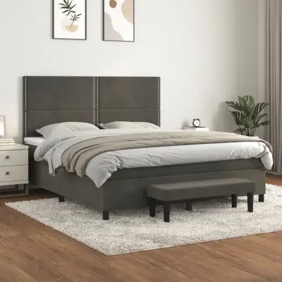 The Living Store Box spring postelja z vzmetnico temno siva 180x200 cm žamet - Box Spring Postelja