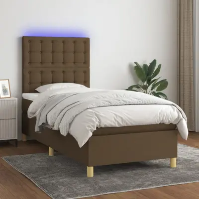 The Living Store Box spring postelja z vzmetnico LED temno rjava 90x200 cm blago - Box Spring Postelja