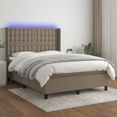 The Living Store Box spring postelja z vzmetnico LED taupe 140x200 cm blago - Box Spring Postelja