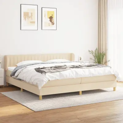 The Living Store Box spring postelja z vzmetnico krem 200x200 cm blago - Box Spring Postelja