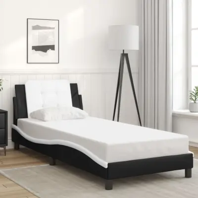 The Living Store Posteljni okvir z vzglavjem črn in bel 80x200 cm umetno usnje - Posteljni Okvir