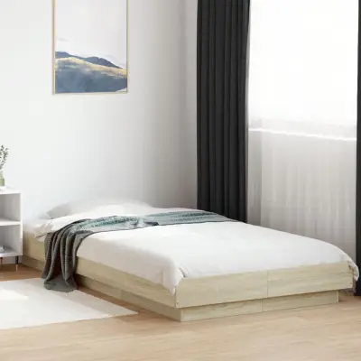 The Living Store Posteljni okvir z LED lučkami sonoma hrast 100x200 cm inž. les - Posteljni Okvir