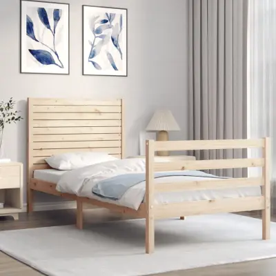 The Living Store Posteljni okvir z vzglavjem 100x200 cm trden les - Posteljni Okvir