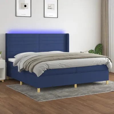The Living Store Box spring postelja z vzmetnico LED modra 200x200 cm blago - Box Spring Postelja