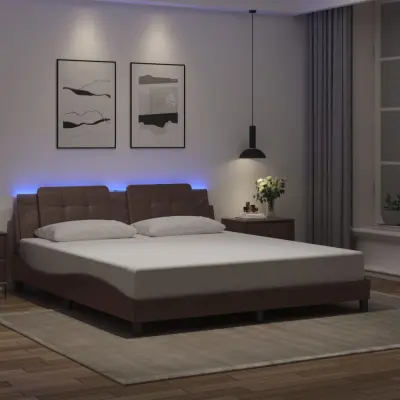 The Living Store Posteljni okvir z LED lučkami rjav 180x200 cm umetno usnje - Posteljni Okvir