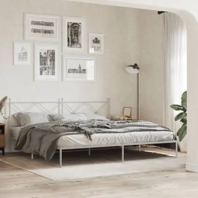 The Living Store Kovinski posteljni okvir z vzglavjem bel 200x200 cm - Posteljni Okvir