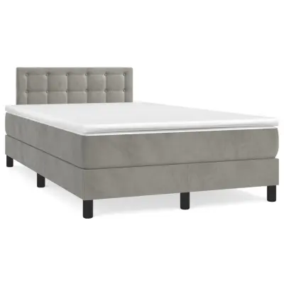 The Living Store Box spring postelja z vzmetnico LED sv. siva 120x190 cm žamet - Box Spring Postelja