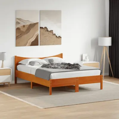 The Living Store Posteljni okvir brez vzmetnice voščeno rjav 140x190 cm borovina - Posteljni Okvir