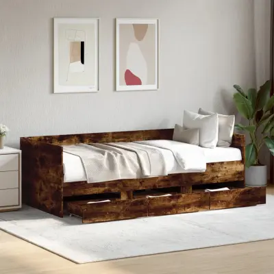 The Living Store Dnevna postelja s predali dimljeni hrast 90x190 cm inž. les - Dnevna Postelja