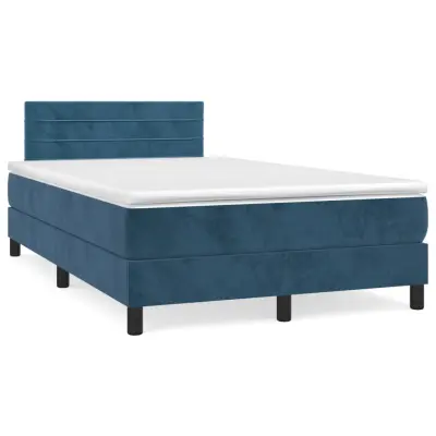 The Living Store Box spring postelja z vzmetnico LED tem. modra 120x190 cm žamet - Box Spring Postelja