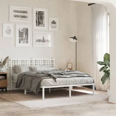 The Living Store Kovinski posteljni okvir z vzglavjem bel 120x200 cm - Posteljni Okvir