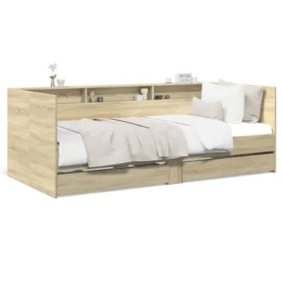 The Living Store Dnevna postelja s predali sonoma hrast 75x190 cm inženirski les - Dnevna Postelja