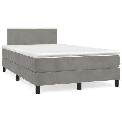 The Living Store Box spring postelja z vzmetnico svetlo siva 120x190 cm žamet - Box Spring Postelja