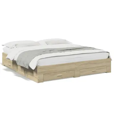 The Living Store Posteljni okvir s predali sonoma hrast 200x200cm inženirski les - Posteljni Okvir
