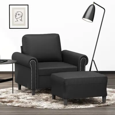 The Living Store Fotelj s stolčkom za noge črn 60 cm umetno usnje - Kavč S Stolčkom Za Noge