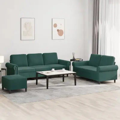 The Living Store Sedežna garnitura 3-delna z blazinami temno zelen žamet - Sedežna Garnitura