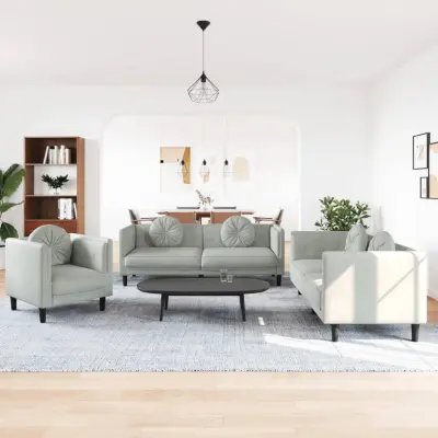 The Living Store Sedežna garnitura 3-delna z vzglavniki svetlo siv žamet - Sedežna Garnitura