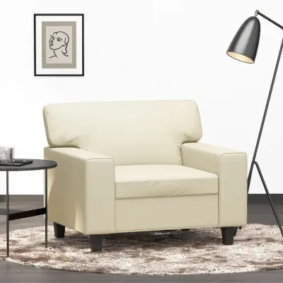 The Living Store Fotelj krem 60 cm umetno usnje - Enosed