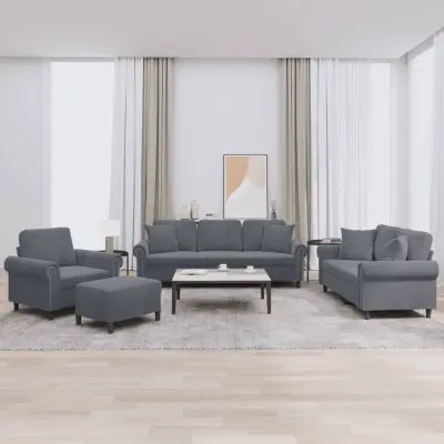 The Living Store Sedežna garnitura 4-delna z vzglavniki temno siv žamet - Sedežna Garnitura