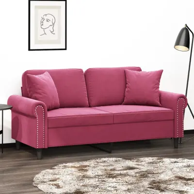 The Living Store Kavč dvosed z blazinami vinsko rdeč 140 cm žamet - Dvosed