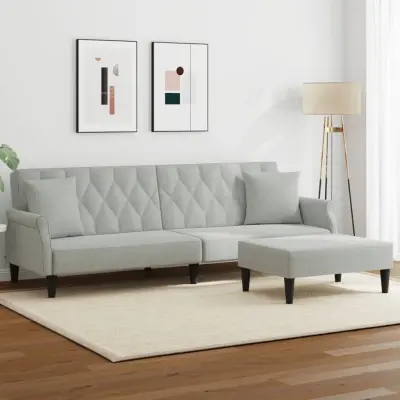 The Living Store Kavč dvosed z blazinami in stolčkom za noge svetlo siv žamet - Kavč Z Ležiščem