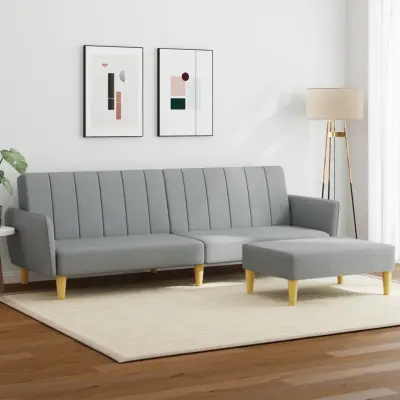 The Living Store Kavč dvosed s stolčkom za noge svetlo sivo blago - Kavč Z Ležiščem