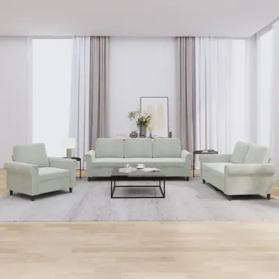 The Living Store Sedežna garnitura 3-delna z blazinami svetlo siv žamet - Sedežna Garnitura